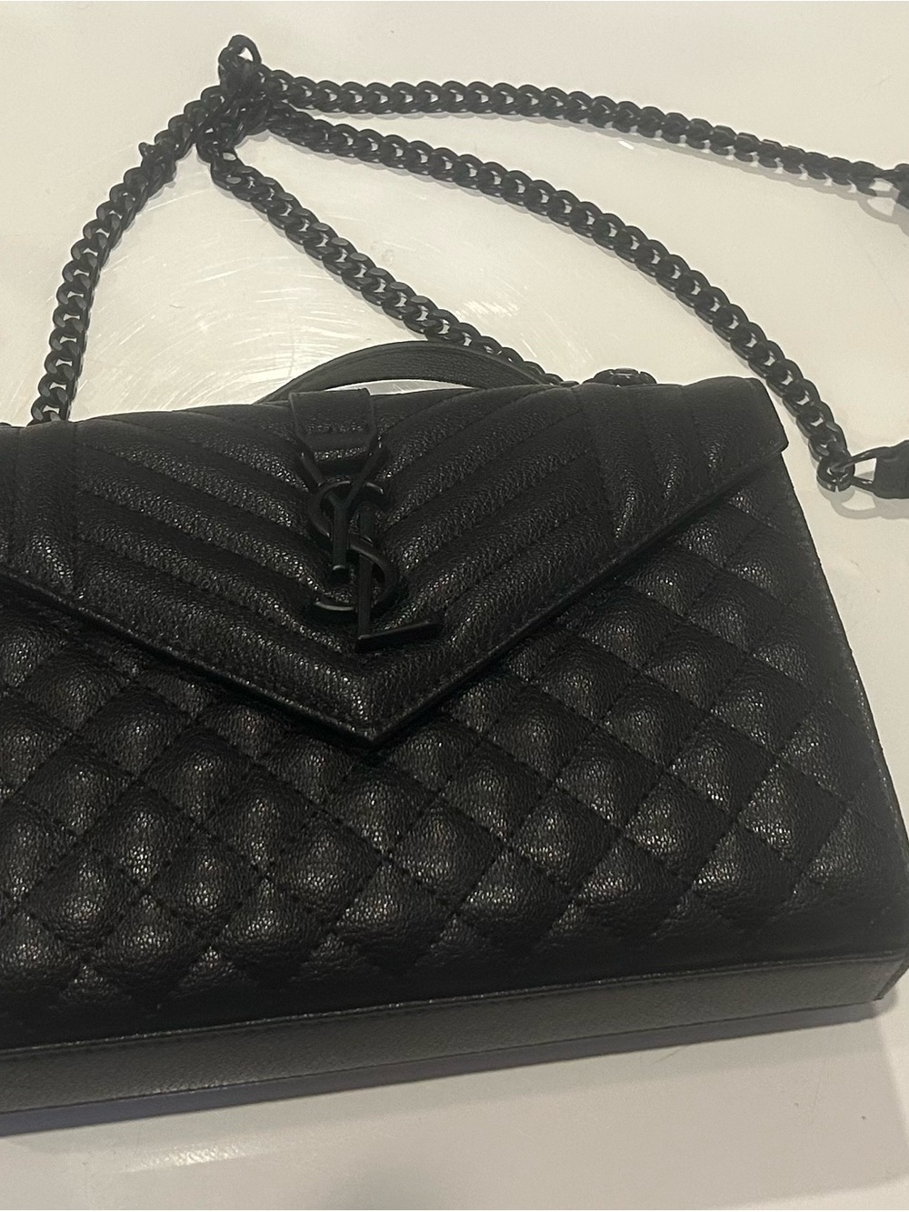 Saint Laurent Black Quilted Leather Envelope Shoulder Bag with Chain Strap